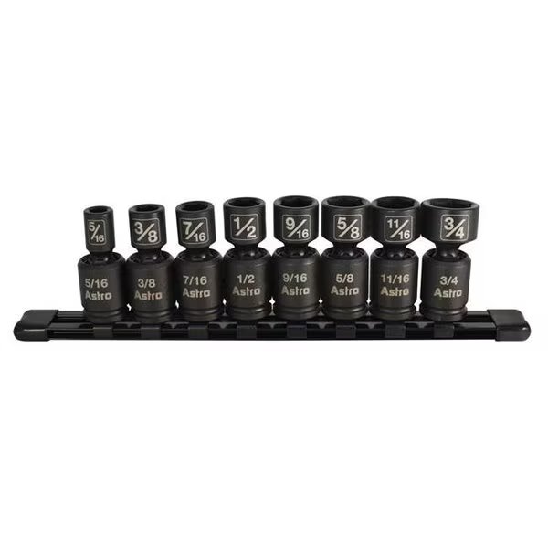 Astro Pneumatic AST-78340 0.37 in. Drive Nano Pinless Universal Impact Sockets; 8 Piece, Astro Pneumatic, Mfr#: AST-78340